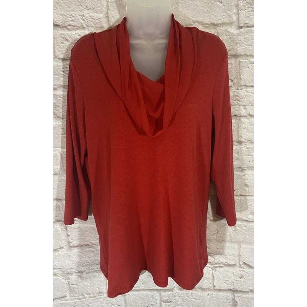 COLDWATER CREEK Top M 10-12‎ Red Chiffon Cowl Neckline Stretchy Shirt 9701
